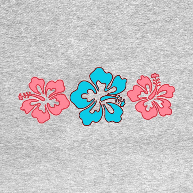 Hibiscus In Pink And Aqua Line Art Design by PhotoArts